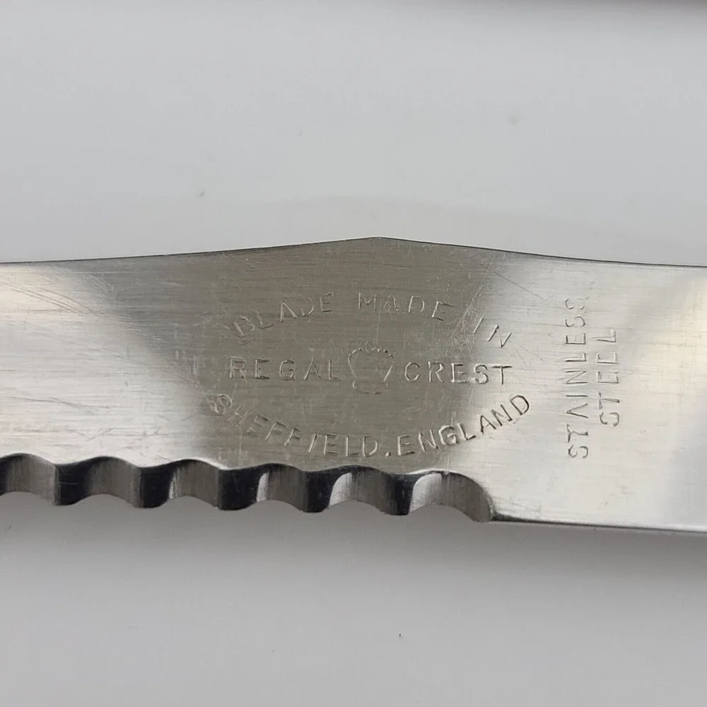 6 Vtg Regal Crest Steak Knives Sheffield England Stag Type Handles Stainless